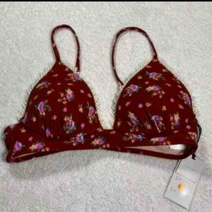 New Shade & Shore 32DD Bikini Top AG484 Jrs Strap Flowers Red Daisy's Swimwear
